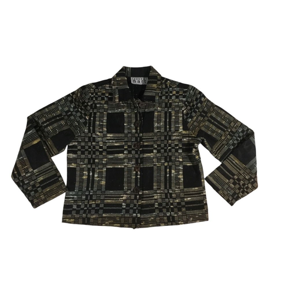 90’s vintage Keren Hart mixed fiber patchwork style button jacket boxy fit